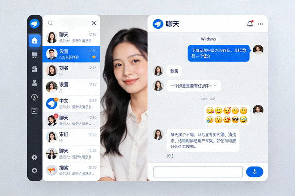 Telegram Windows桌面版中文界面预览，展示聊天列表和对话窗口