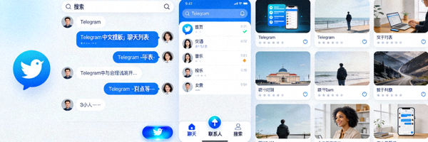 Telegram中文版应用主界面，突出显示聊天、联系人和搜索等核心功能区域